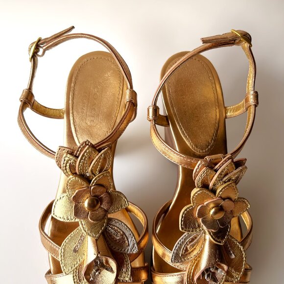 COACH A3261 Jeanna Metallic Calf Multi Gold Platform Sandals size 7 - Picture 5 of 9